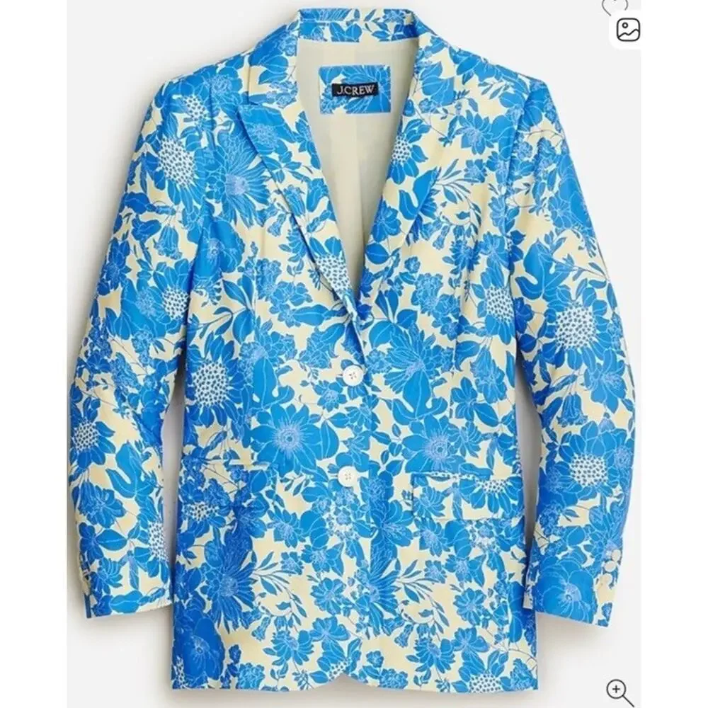 J.Crew Drapey Long Parke Printed Blazer Cupro Blend In Sail Blue Size 4 ES